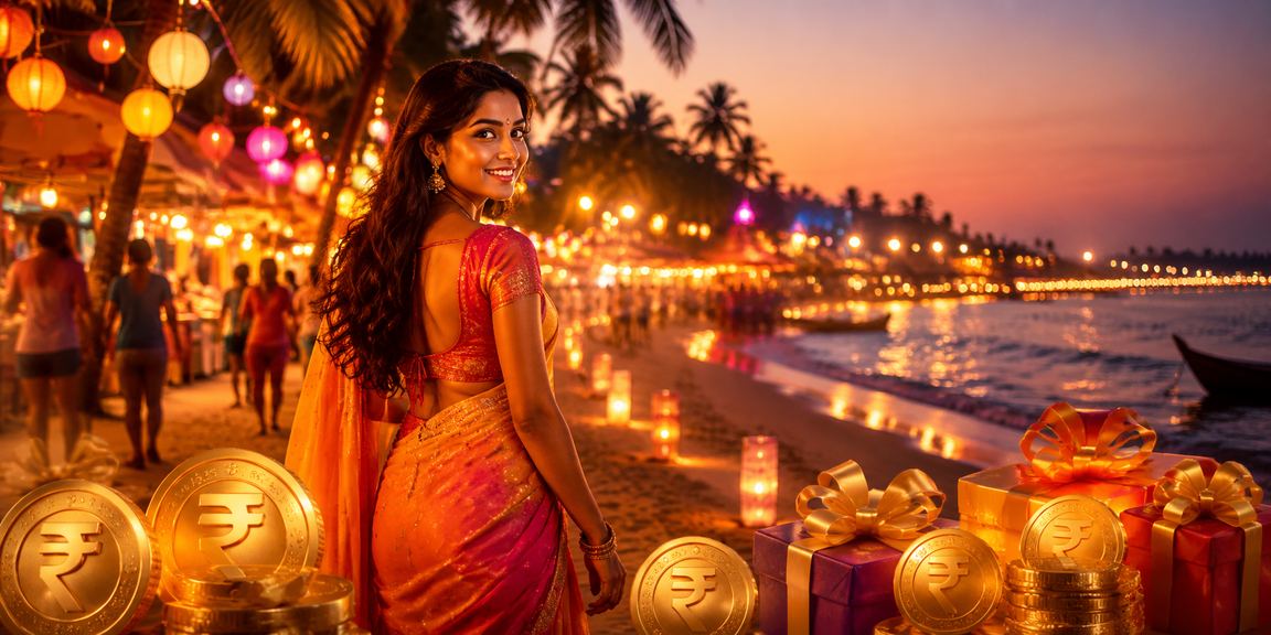 Player using mobile device for live casino betting on a Goa beach