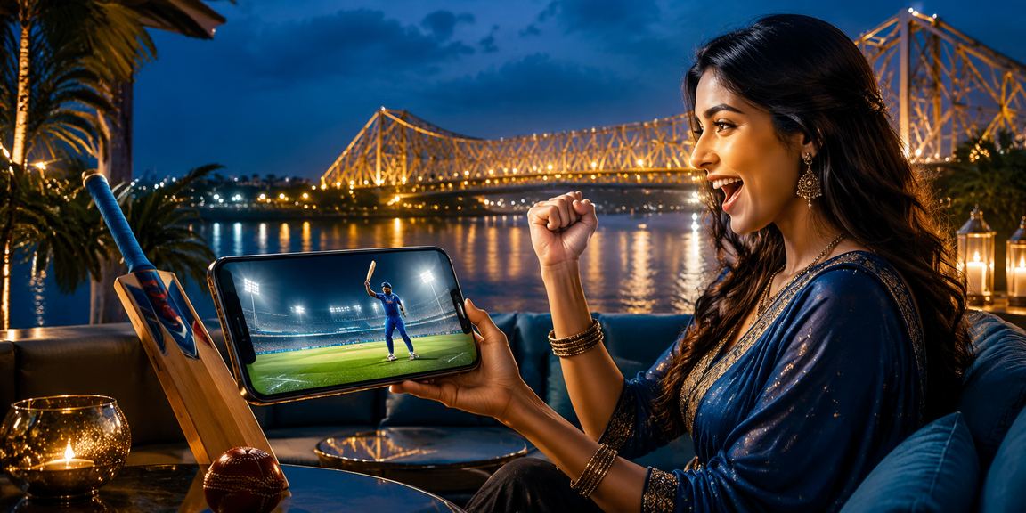 Live cricket match betting scene in Kolkata near Howrah Bridge